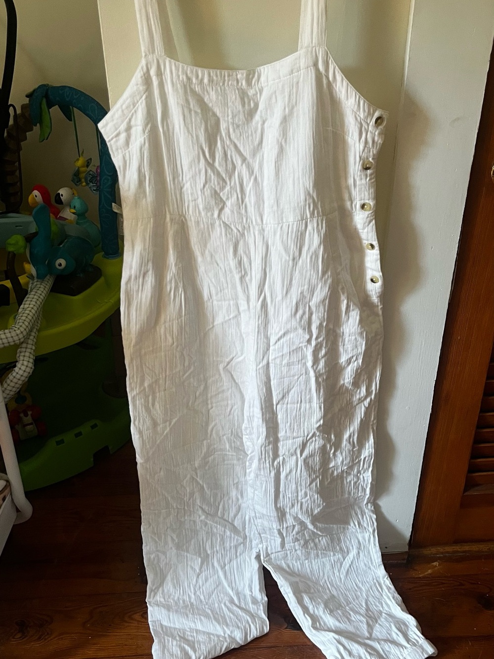 White Linen Billabong Jumpsuit with Side Button Detail